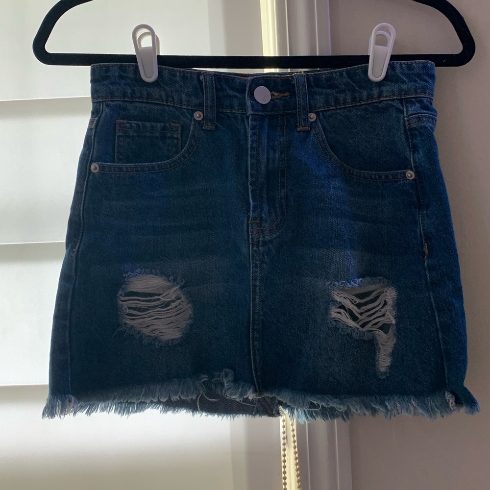womens ripped jean skirt